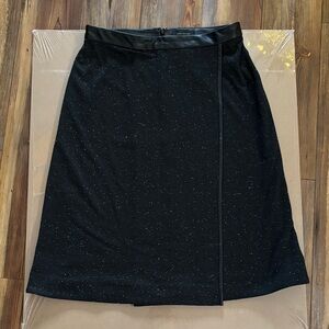 Ann Taylor Black A-Line Skirt with Subtle specks & leather trim  size 8